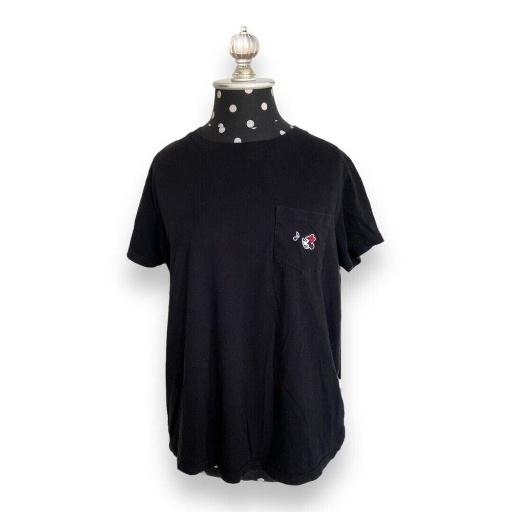 Uniqlo x Disney Womens Tee Sz‎ S M Black Minnie Mouse Musical Note Pocket Shirt